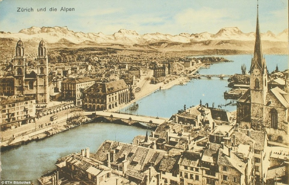 Souvenirs: Feller travelled far and wide for work, always picking up a postcard in each destination, like this one in Zurich
