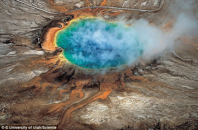 The Grand Prismatic hot spring in Yellowstone National Park is among the park's many hydrothermal features created by the Yellowstone supervolcano. Experts say there is a one in 700,000 annual chance of a volcanic eruption at the site