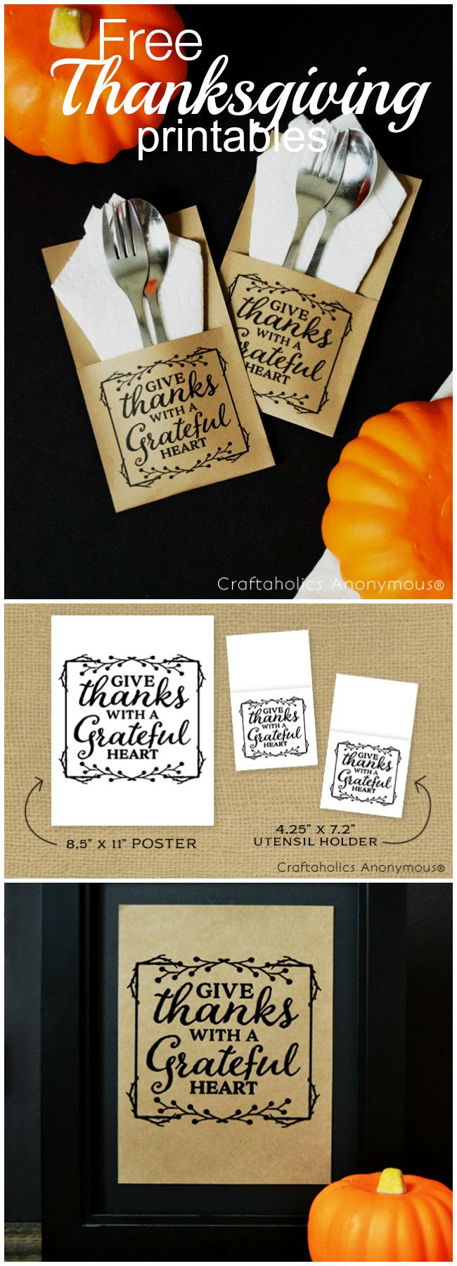 Free Thanksgiving Day Printables. Print on kraft paper for a rustic look. Love the smaller file for Utensil holders!