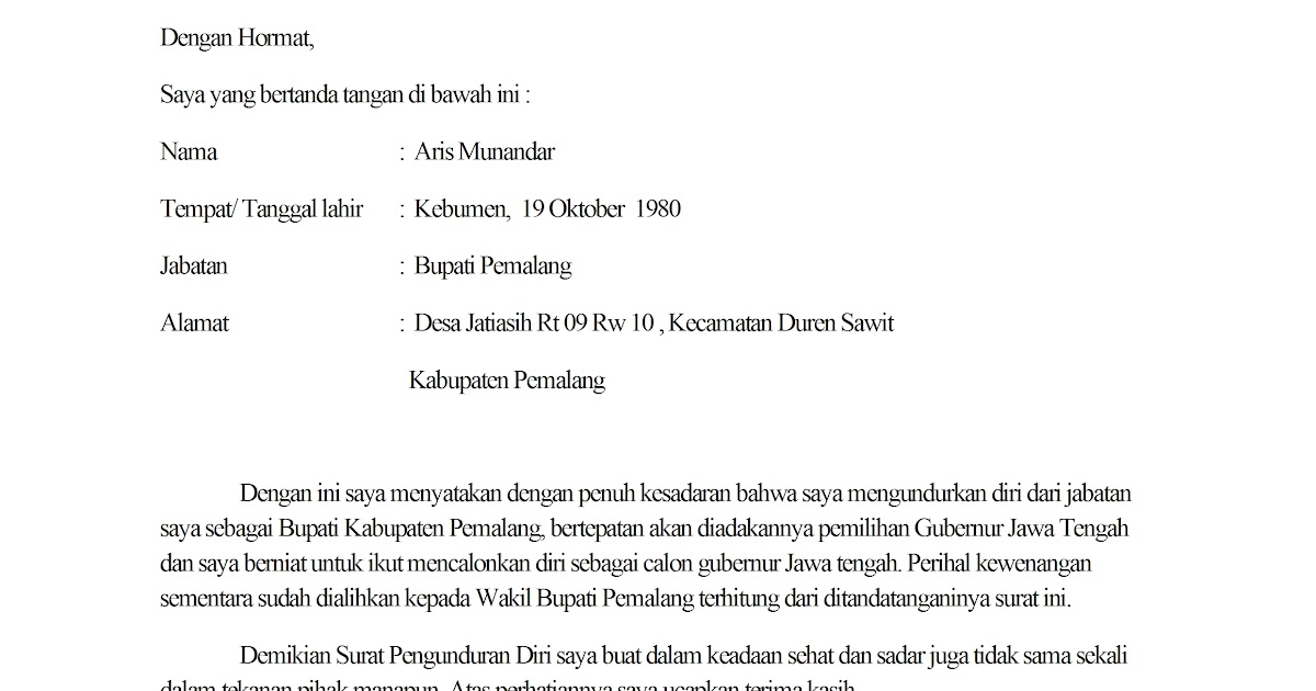 Contoh Surat Pengunduran Diri Dari Jabatan Kepala Sekolah Doc Dapatkan Contoh