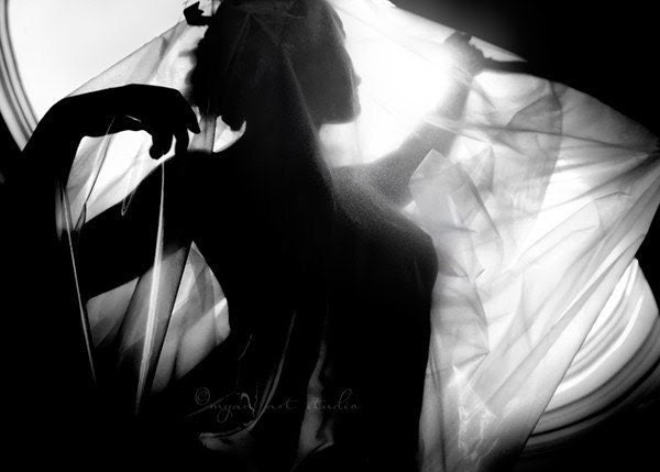 Sale, surreal photograph, the alchemist. mysterious dark moody haunting noir transmutation feminine translucent cloth - fine art 5x7 print - MyanSoffia