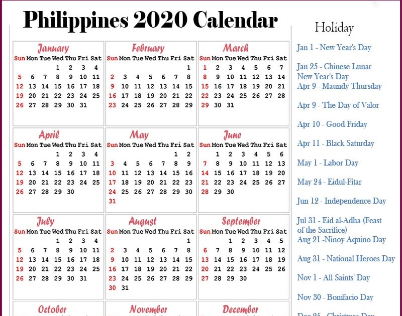 Philippine 2022 Holiday Calendar January Calendar 2022