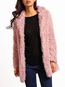 Pink Casual Lapel Faux Fur Coat