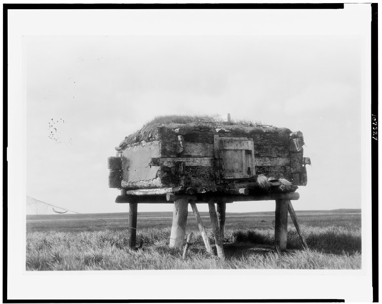 Description of  Title: [Food caches, Hooper Bay, Alaska].  <br />Date Created/Published: c1929.  <br />Photograph by Edward S. Curtis, Curtis (Edward S.) Collection, Library of Congress Prints and Photographs Division Washington, D.C.