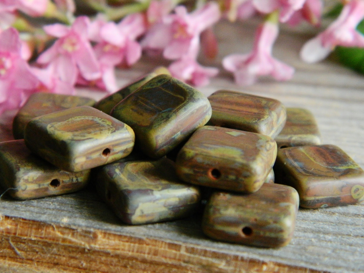 Square Tile Beads Czech Glass Beads Opaque Brick Red with heavy PICASSO Matt Finish 12mm (16pcs) - BeadsandmorebyYashma Square Tile Beads Czech Glass Beads Opaque Brick Red with heavy PICASSO Matt Finish 12mm (16pcs) - BeadsandmorebyYashma