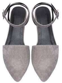 Grey Point Toe Ankle Strap Suede Flats