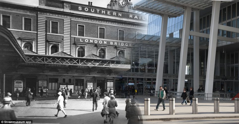 A view of the forecourt of the Southern Railway's terminus at London Bridge. This was the oldest railway terminus in London, having been built for the line linking London and Greenwich in 1836. The double-decker bus on the right belongs to the London General Omnibus Company which was, in 1933, to become part of the London Transport System