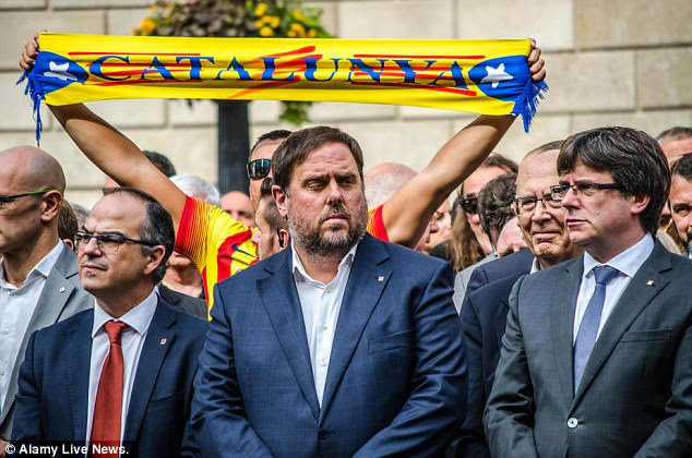 Oriol Junqueras (centre) is 'going to work toward building a republic, because we understand that there is a democratic mandate to establish such a republic'