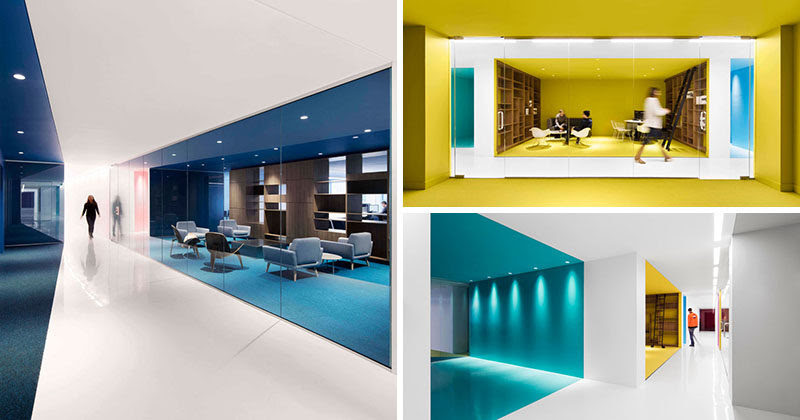 This Office Interior Used Color To Create Distinct Spaces This Office Interior Used Color To Create Distinct Spaces