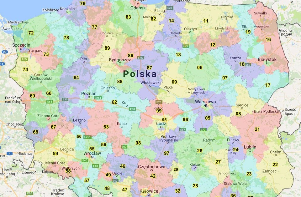 Mapa Polski: Polska Mapa Kodów