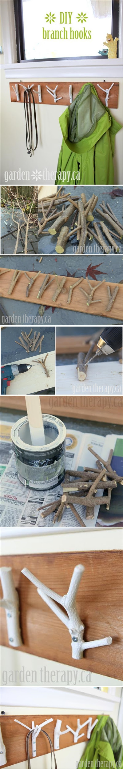 How to make cool DIY coat racks with branches step by step tutorial instructions