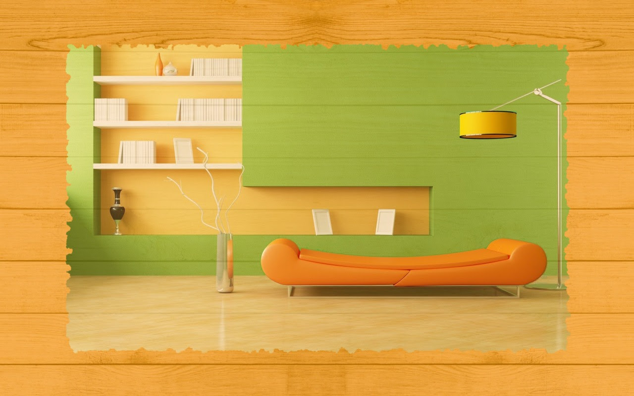 Arrière-plan de bureau design d'intérieur de salon vert et jaune avec texture en bois. Fond d'ecran design d'intérieur de salon vert et jaune avec texture en bois.