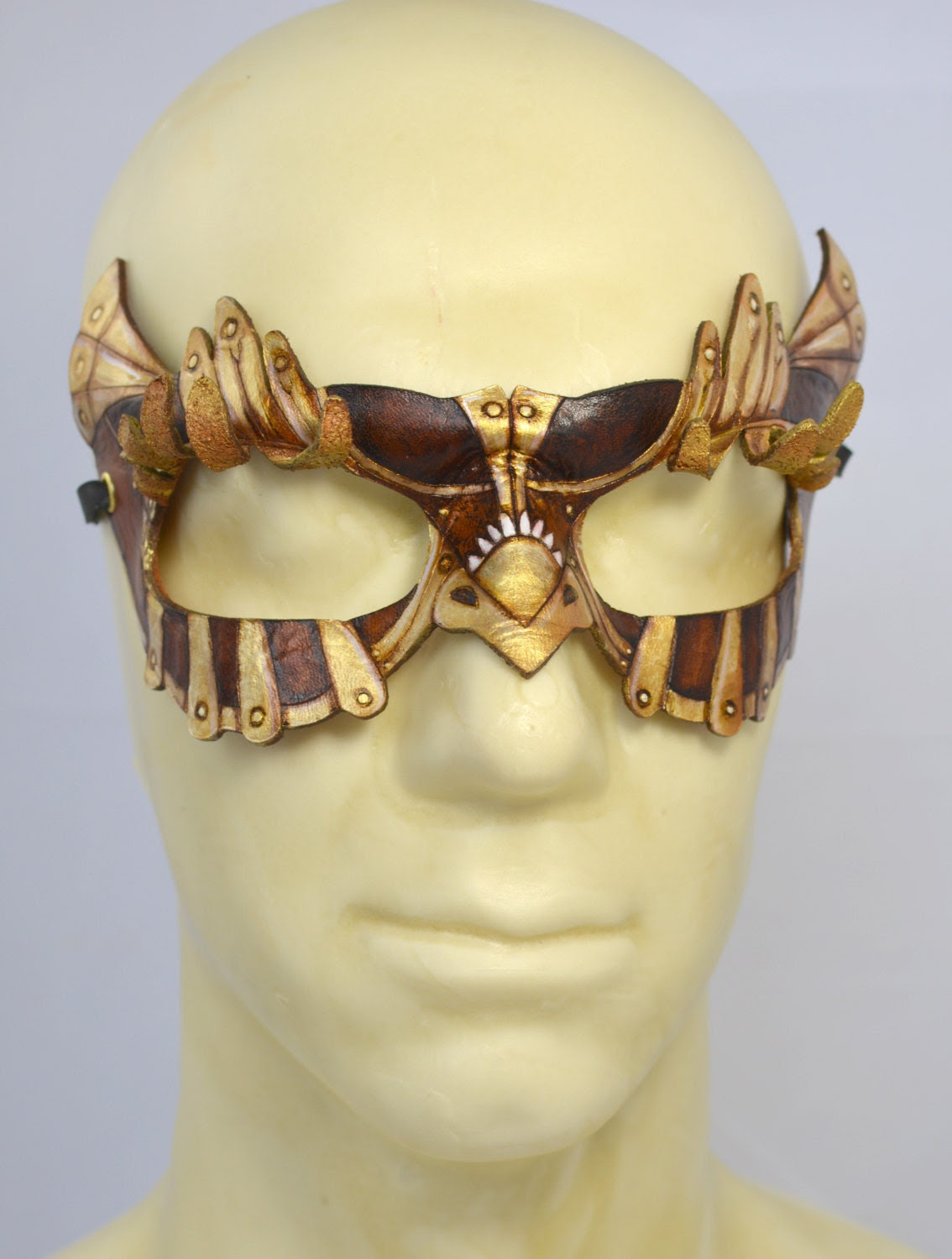 SteamOwlet Leather Gold, Bronze and Brown Steampunk Owl Cosplay Mask - PlatyMorph