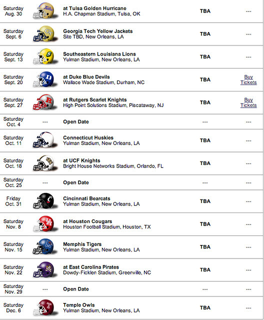 Unofficial #Tulane Athletics Talk: 2014 Tulane Football Schedule