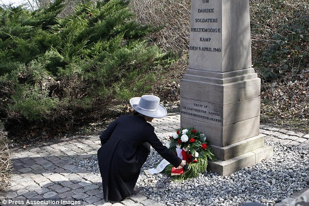 Remembrance: The Crown Princess placed a wreath at a war memorial before attending a service