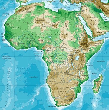 Mapa Povrch Afriky