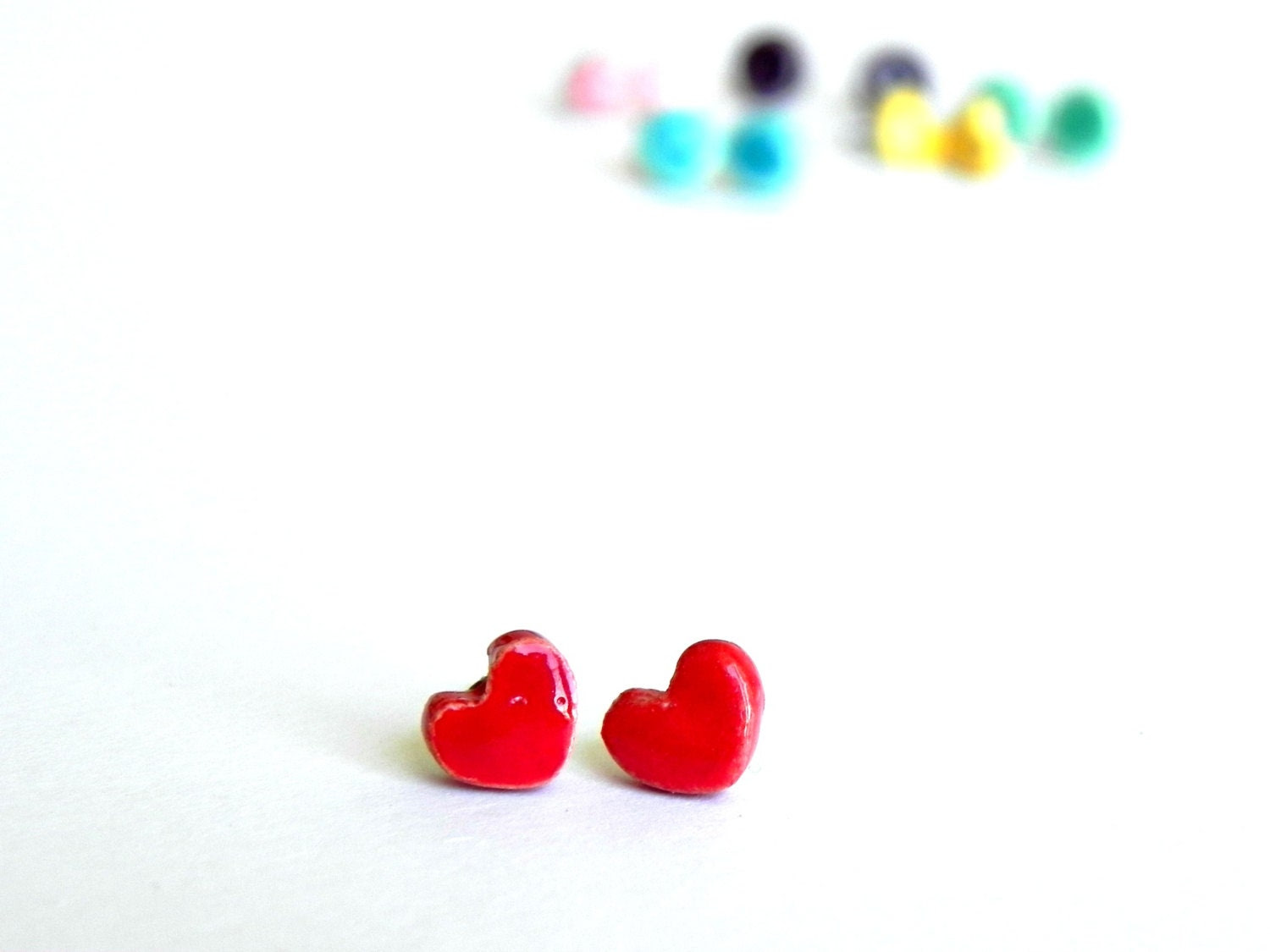 Red Heart Ceramic Tiny Earrings Stud Minimalist Modern Everyday Post Surgical Stainless Steel - LemoneRouge Red Heart Ceramic Tiny Earrings Stud Minimalist Modern Everyday Post Surgical Stainless Steel - LemoneRouge