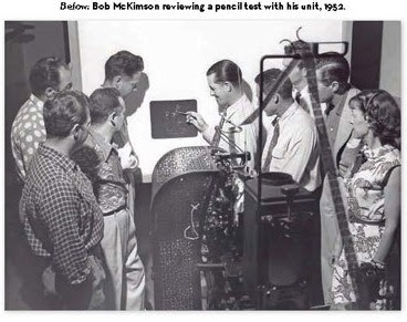Bob McKimson reviewing a pencil test with his animation unit 1952