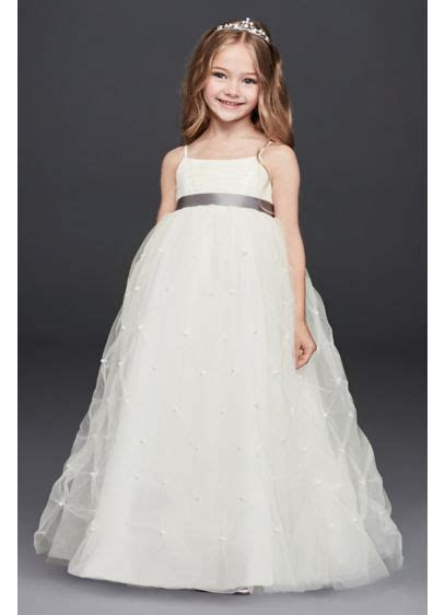 Tulle Flower Girl Dress with Pearl Pick Ups David's Bridal Tulle Flower Girl Dress with Pearl Pick Ups David's Bridal