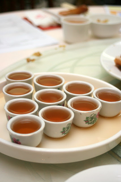 Perfect palate cleansers - little cups of thick Chinese tea