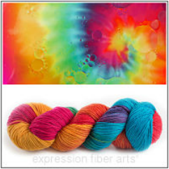 Skein of Tie Dye Resilient Wool Sock Yarn from Expression Fiber Arts