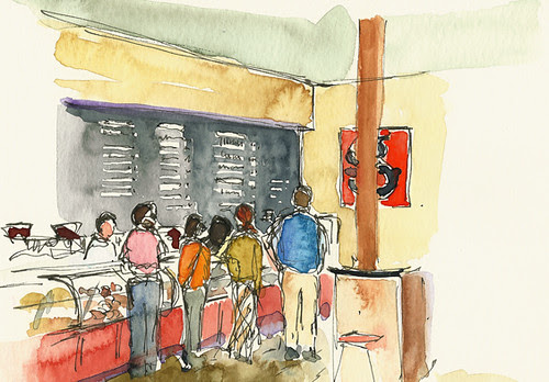 Lining up at Stauf's Coffee, Columbus, Ohio