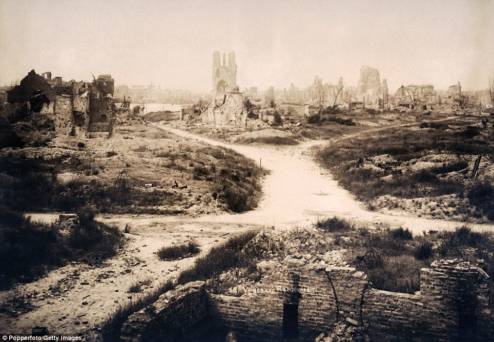 Apocalypse: This was all that remained of the Belgian town of Ypres in March 1919 after fierce fighting during World War One reduced it to mere rubble