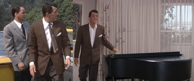 A jacket like this can be worn dressier with a tie or more casually without a tie. Also note that Dean Martin has a piano in his hotel room, mostly used for serenading a set of awestruck maids.