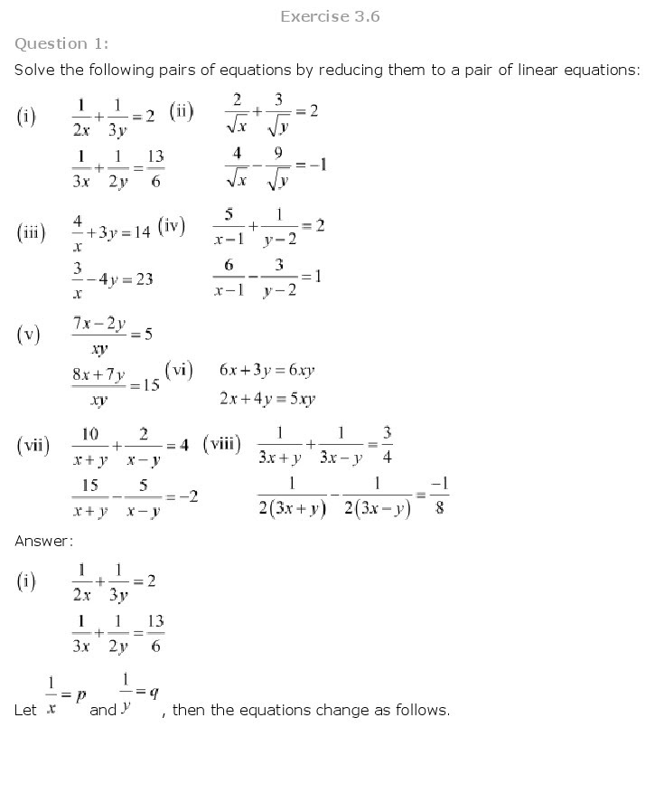 NCERT Solutions for Class 10th Maths Chapter 3 – Pair of Linear Equations in Two Variables