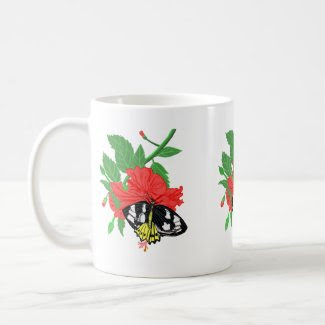 Ornitopthera Butterfly and Hibiscus Flower Coffee Mug