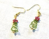 Christmas Tree Earrings with tiny star tops FREE SHIPPING Wire wrapped beaded dangling earring - DaisyLuDesign Christmas Tree Earrings with tiny star tops FREE SHIPPING Wire wrapped beaded dangling earring - DaisyLuDesign