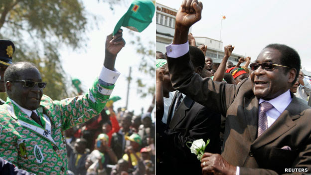 L: Robert Mugabe dressed in his campaign kit attending a rally in Chitungwiza near Harare R: Robert Mugabe arriving at Harare airport after attending the UN general assembly in New York - 29 September 2008