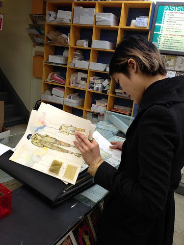 Fashion student, examining her portfolio, Manhattan