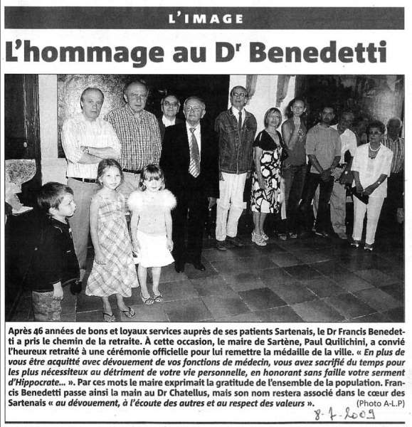 hommage de la mairie de Sartène au docteur Francis Benedetti