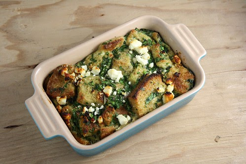 Spinach Bread Pudding with Lemon and Feta