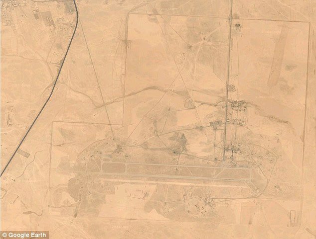 Sprawling: An image of what is believed to be the air base, just south of the city of Tabqa, shows its long fence