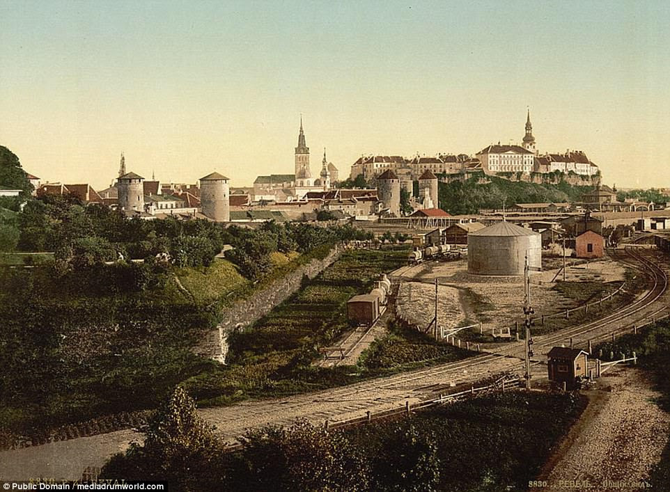 The city of Tallinn in Estonia, the country's capital, pictured from a high vantage point while it was part of the Russian empire and known as Reval