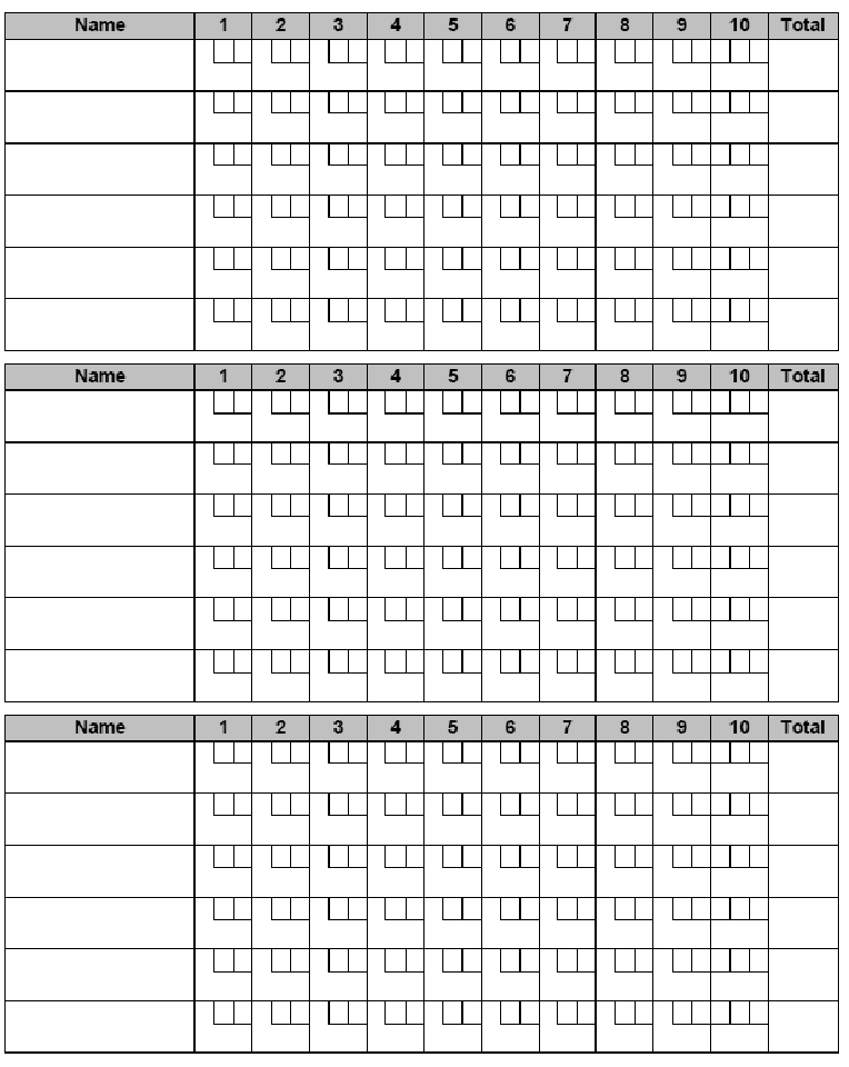 Ten Pin Bowling Score Sheet Template | HQ Printable Documents