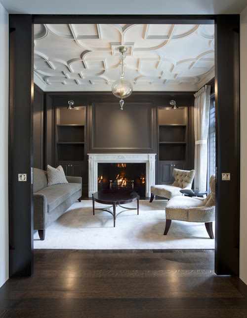 Salon with Custom Plaster Ceiling traditional living room