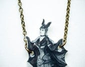 Bat Necklace Gothic Lady Victorian Costume Ephemera Illustration Necklace - SaltyStarDesigns