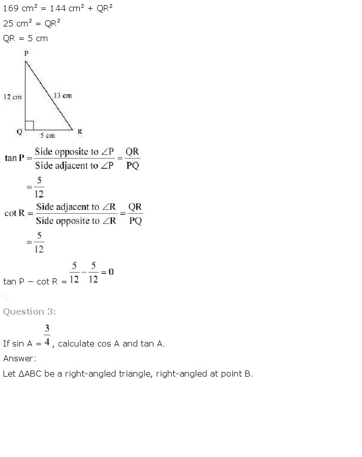 NCERT Solutions for Class 10th Maths Chapter 8 - Introduction to Trigonometry