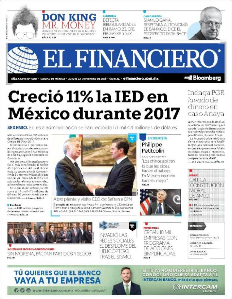 Portada de El Financiero (México)