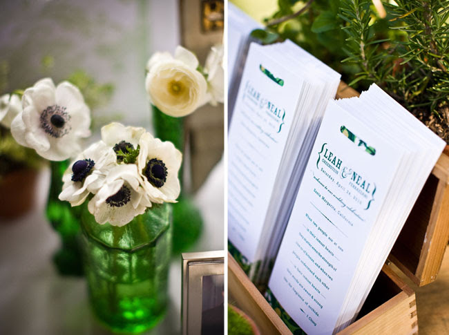 anemones in green vase wedding programs