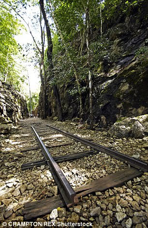 The preserved track into the cutting, Kanchanaburi, Thailand 