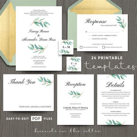 Eucalyptus Wedding Invitation Templates Hands in the Attic Eucalyptus Wedding Invitation Templates Hands in the Attic