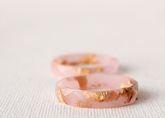 sweetheart pink and gold size 7 thin multifaceted eco resin ring