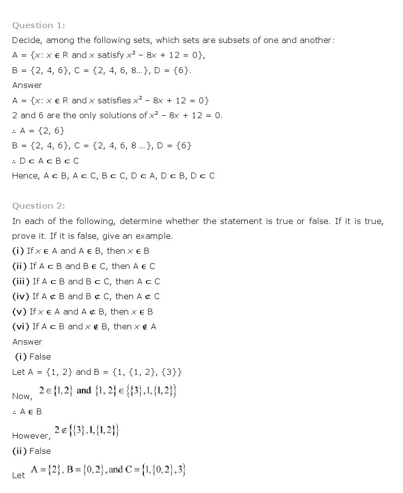 NCERT Solutions for Class 11th Maths Chapter 1 - Sets