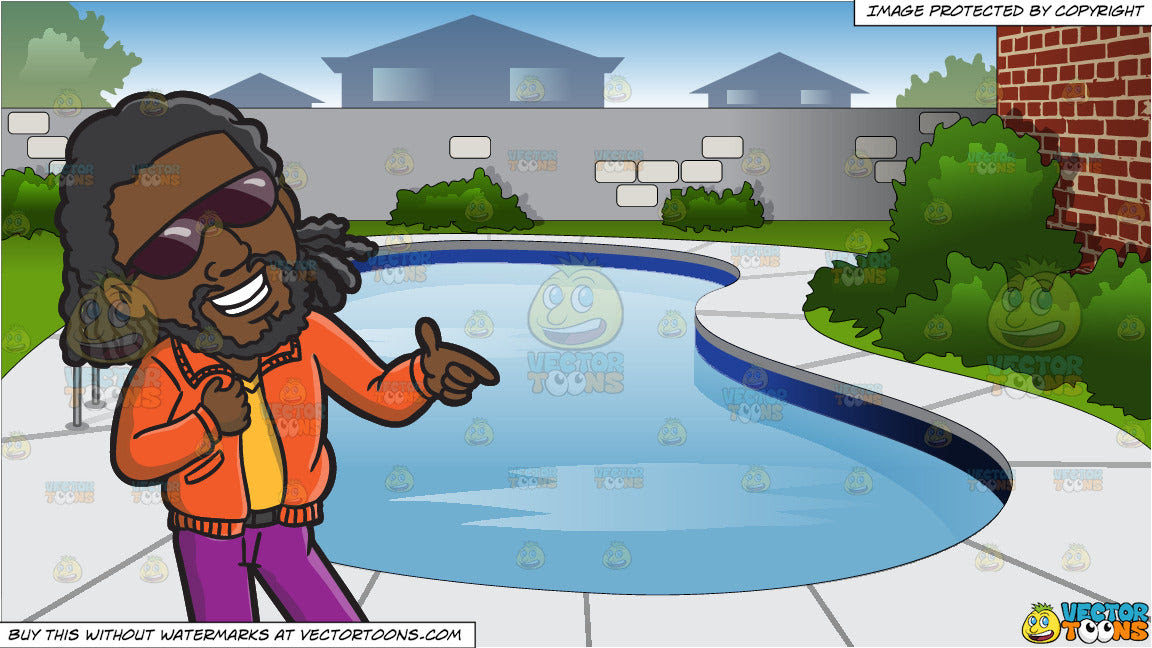 A Rude Boy Enjoying The Night And Backyard Swimming Pool Background Clipart Cartoons By Vectortoons