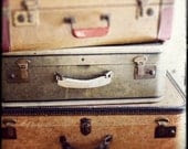 Vintage Travel Photo - "Take the Long Way Home" - Antique Suitcases Sepia Film Photograph  - Vintage Luggage