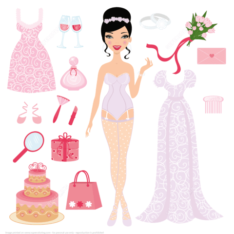dress up bride paper doll for wedding ceremony paper craft